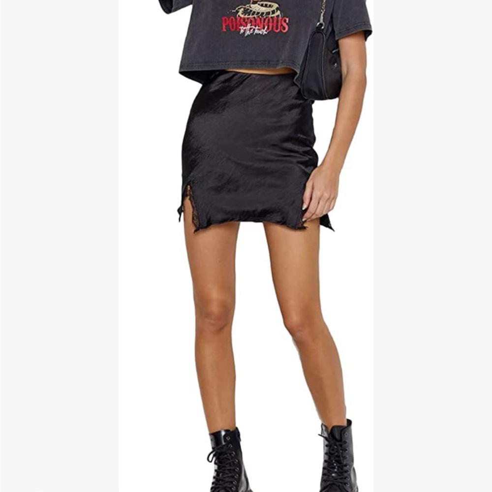 Black satin lace mini skirt - sexy!